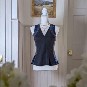 AIKO Black Zip Back Peplum Sleeveless Going Out Top S Made in USA